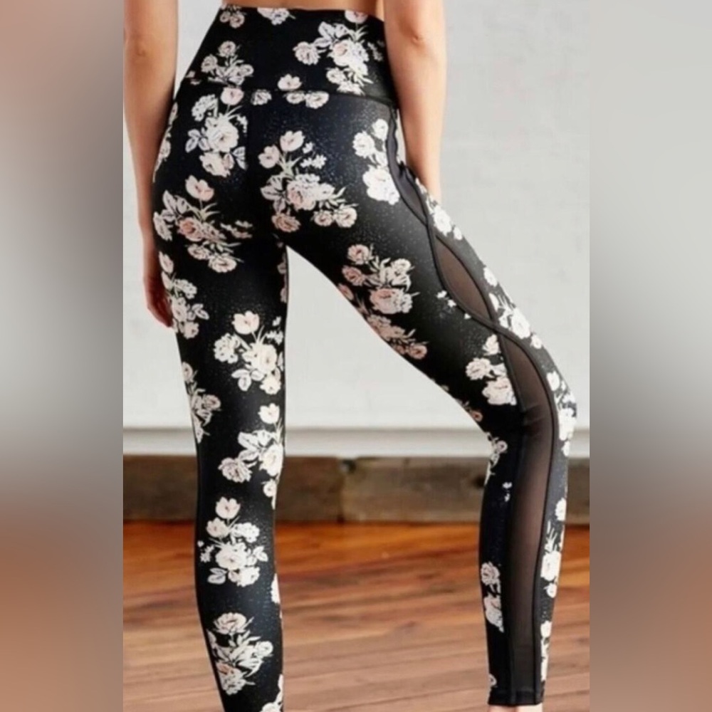 Free People Liza Black and Pink Floral Leggings